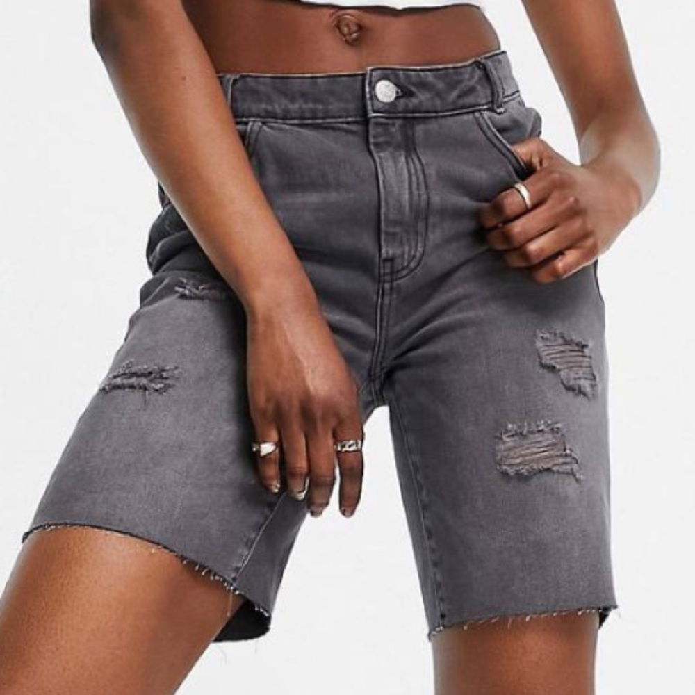 Noisy May Tall longline denim shorts in black